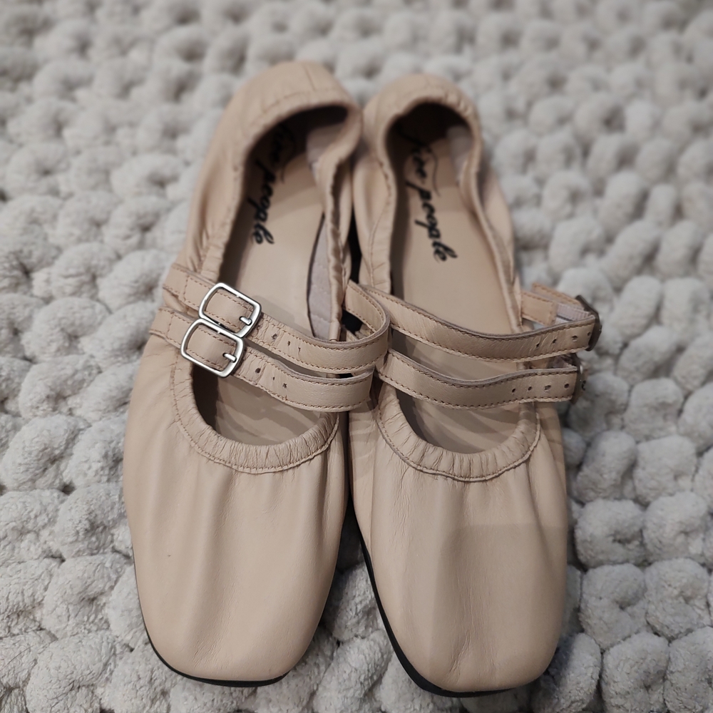 Free People Beige Double Strap Flats